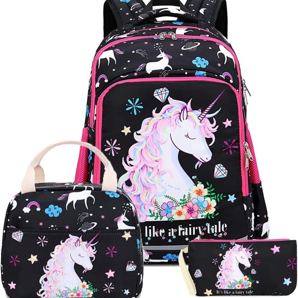 New Girls Backpack Kids Elementary Bookbag Girly School Bag with Insulated Lunch - Picture 1 of 16